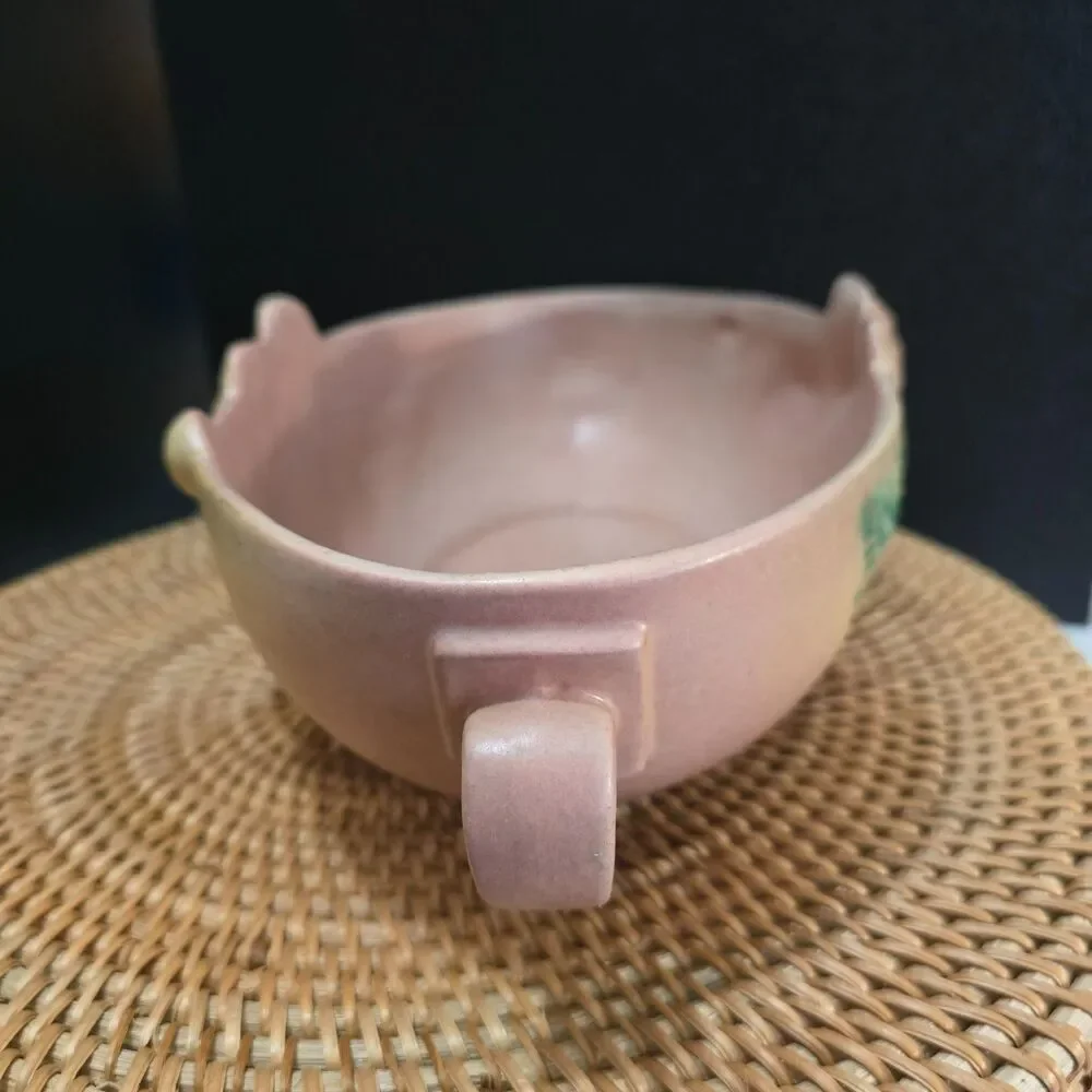 Vintage Roseville Poppy Center Console Bowl Blush Pink & Yellow 1930s